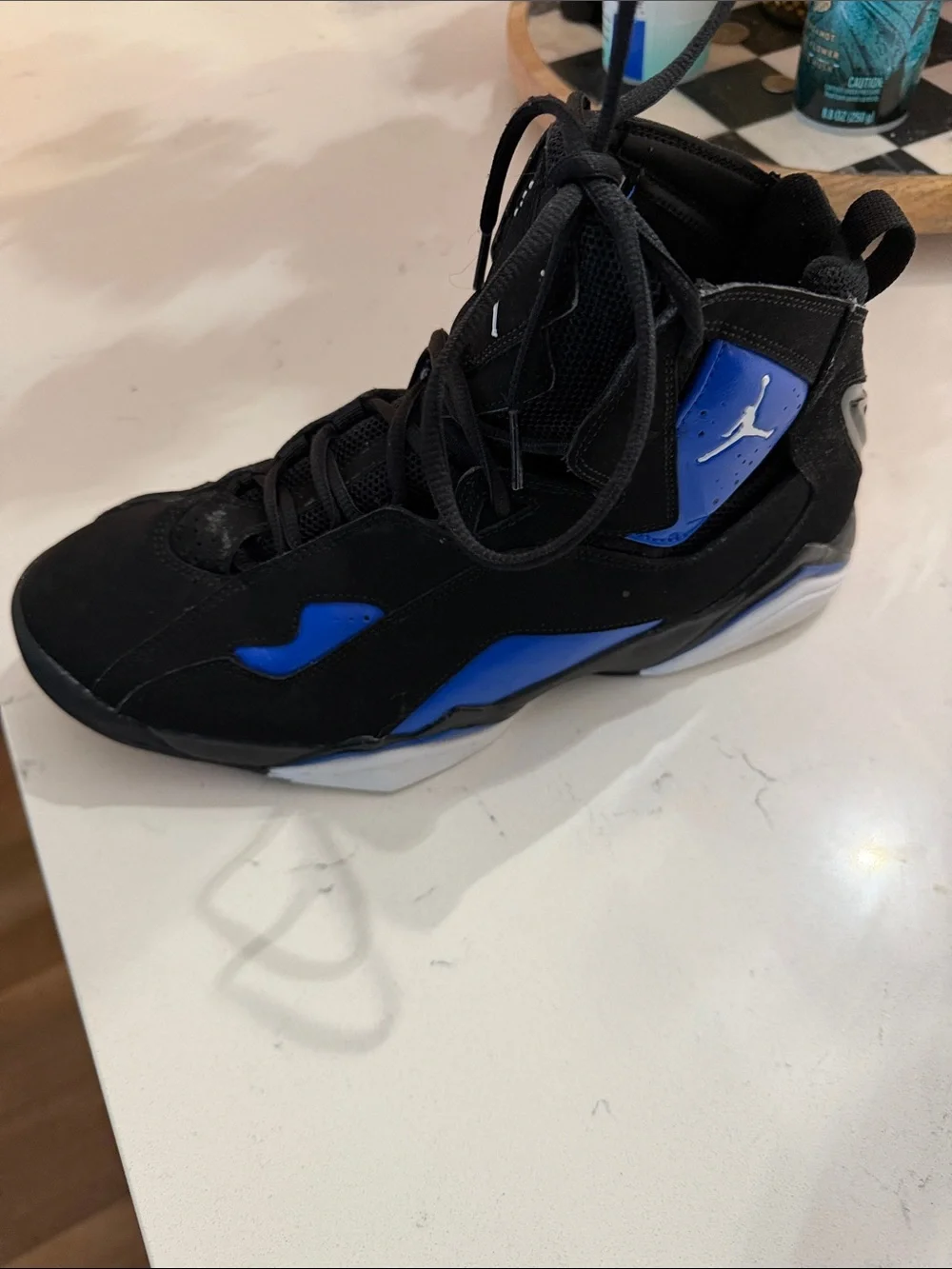 Jordan Black and Royal Blue High-Top Basketball Sneakers